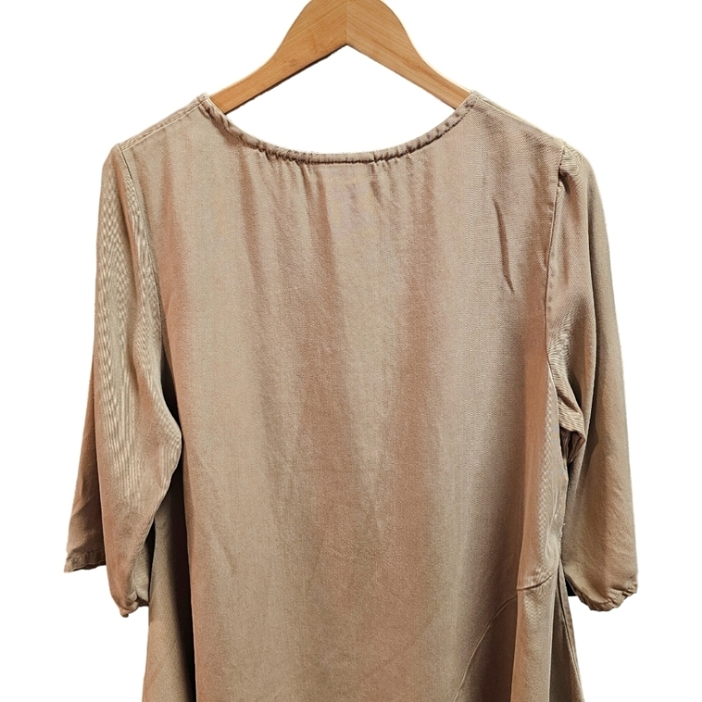Bryn Walker Brown Asymmetrical Hem 3/4 Sleeve Top Size Small Linen Minimalist - Picture 8 of 10